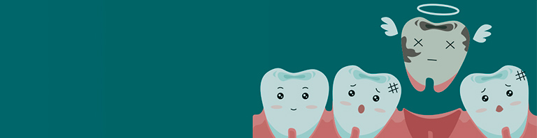 illustration of bad tooth being extracted from between other teeth