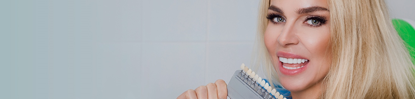 blonde female with white teeth size small