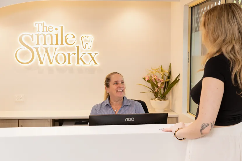 The Smile Workx dental clinic sign in Brisbane, featuring a modern design and welcoming atmosphere